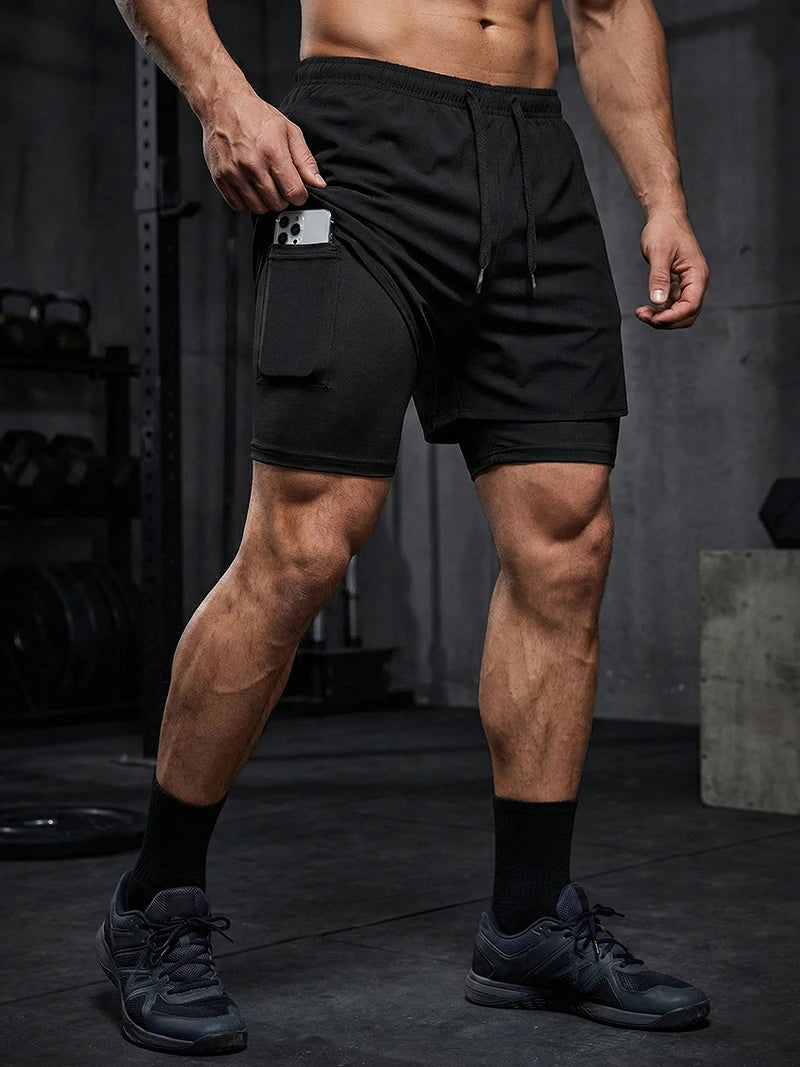 Men's 2-in-1 Running Workout Shorts with Phone Pocket and Towel Loop - Quick Dry Stretchy Athletic Performance Activewear