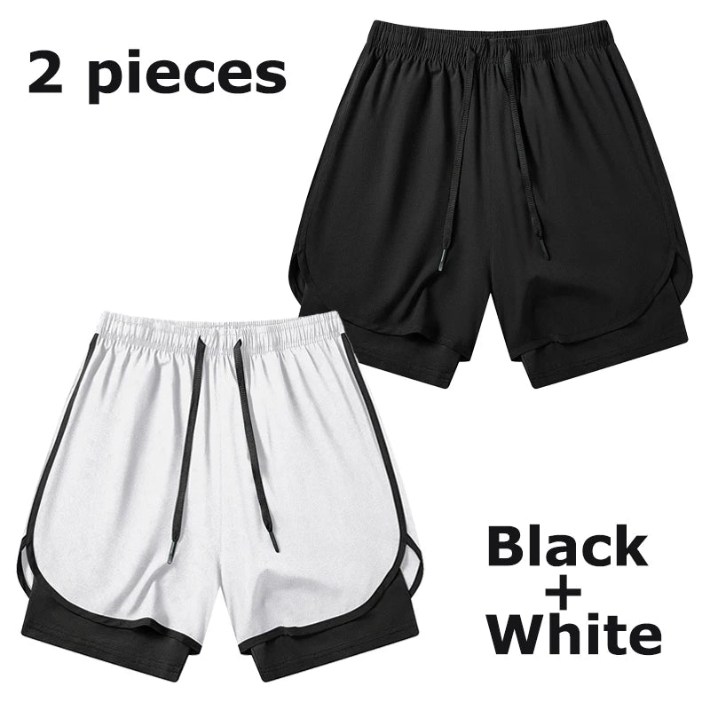 Men's 2-in-1 Running Workout Shorts with Phone Pocket and Towel Loop - Quick Dry Stretchy Athletic Performance Activewear