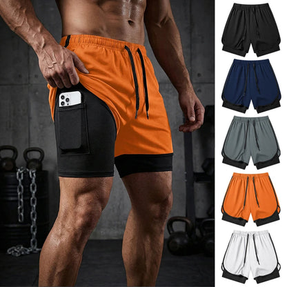 Men's 2-in-1 Running Workout Shorts with Phone Pocket and Towel Loop - Quick Dry Stretchy Athletic Performance Activewear