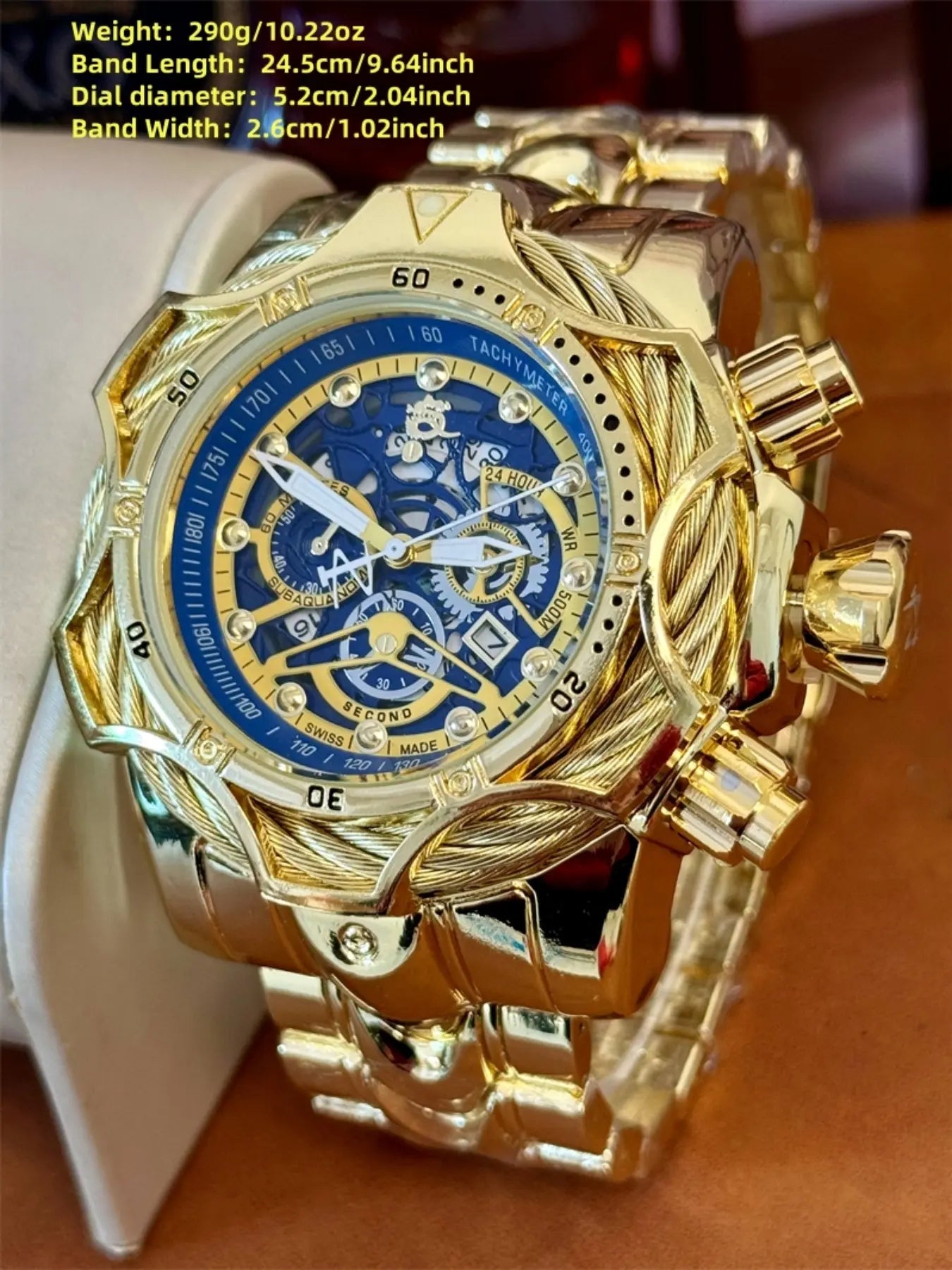 Luxury Men'S Watch High-End Casual Fashion High Quality Quartz Wristwatch, Golden Alloy Case, round Analog Dial, Analog Quartz Movement, Buckle Closure, Perfect Gift Box Included, Quartz Watches