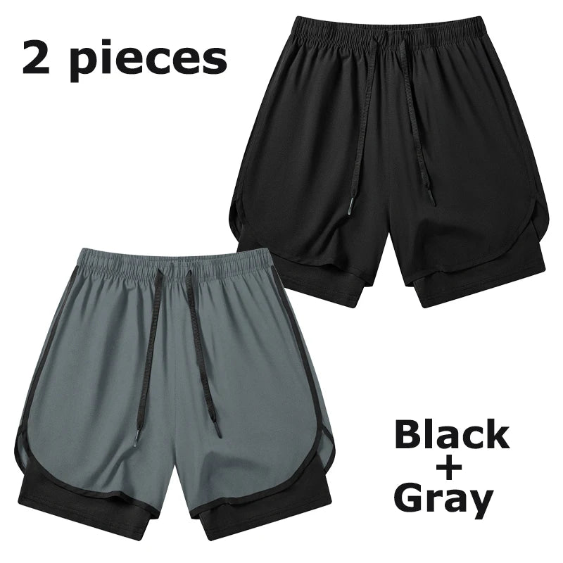 Men's 2-in-1 Running Workout Shorts with Phone Pocket and Towel Loop - Quick Dry Stretchy Athletic Performance Activewear