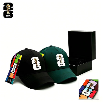 FIFA 2026 World Cup Commemorative Victory Cap - Trophy Silhouette Snapback Baseball Hat, White/Green/Black Casual Fan Collectible for Sports, Streetwear
