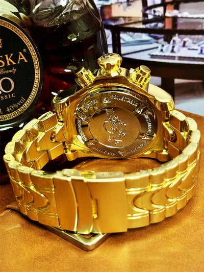 Luxury Men'S Watch High-End Casual Fashion High Quality Quartz Wristwatch, Golden Alloy Case, round Analog Dial, Analog Quartz Movement, Buckle Closure, Perfect Gift Box Included, Quartz Watches