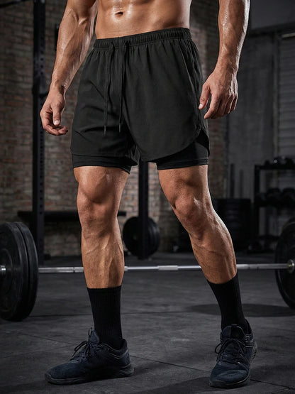 Men's 2-in-1 Running Workout Shorts with Phone Pocket and Towel Loop - Quick Dry Stretchy Athletic Performance Activewear